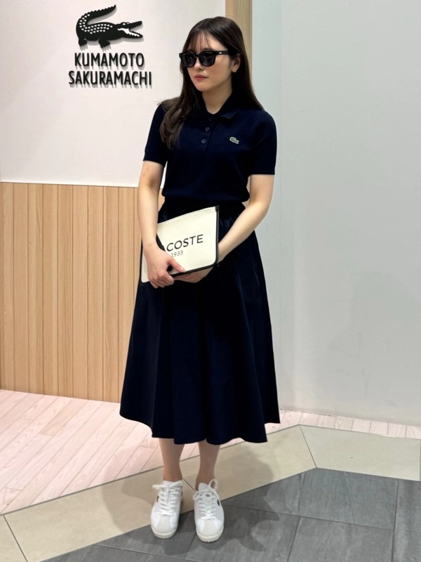 極美品 ラコステ 完売品 異素材切り替え コンビネーションマテリアルポロドレス LACOSTE（ラコステ）の「異素材切り替え コンビネーション