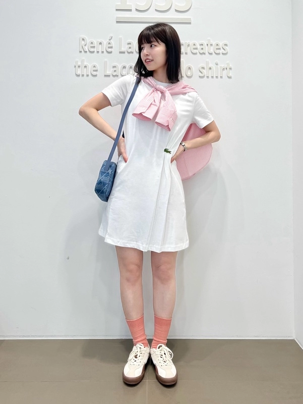 【ホワイト】ワニロゴプリーツTシャツドレス  /ワンピース ラコステ LACOSTE ワニロゴプリーツTシャツドレス （ホワイト