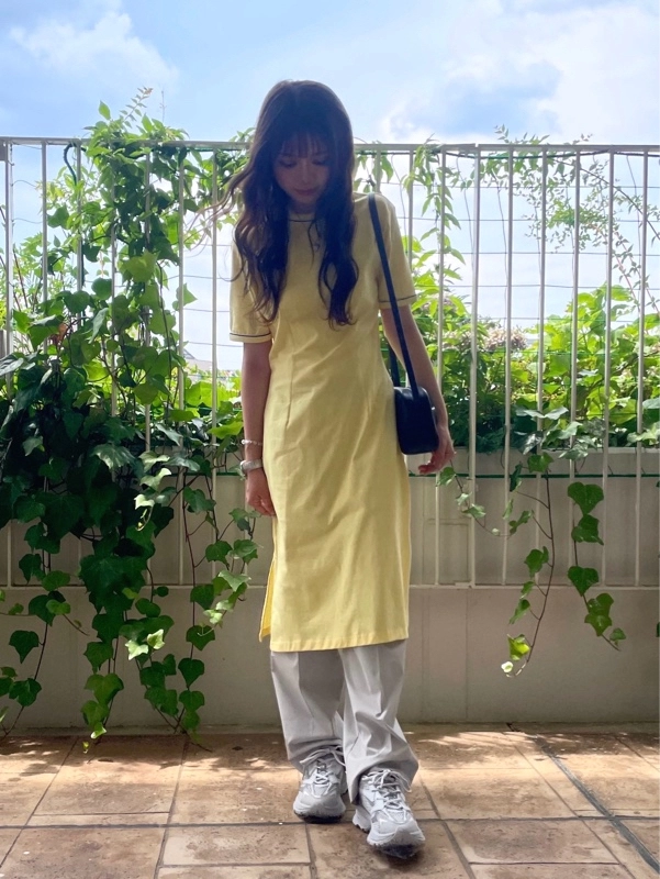 【イエロー】配色ラインドリブTシャツドレス ワンピース LACOSTE（ラコステ） ワンピース 配色ラインドリブTシャツドレス
