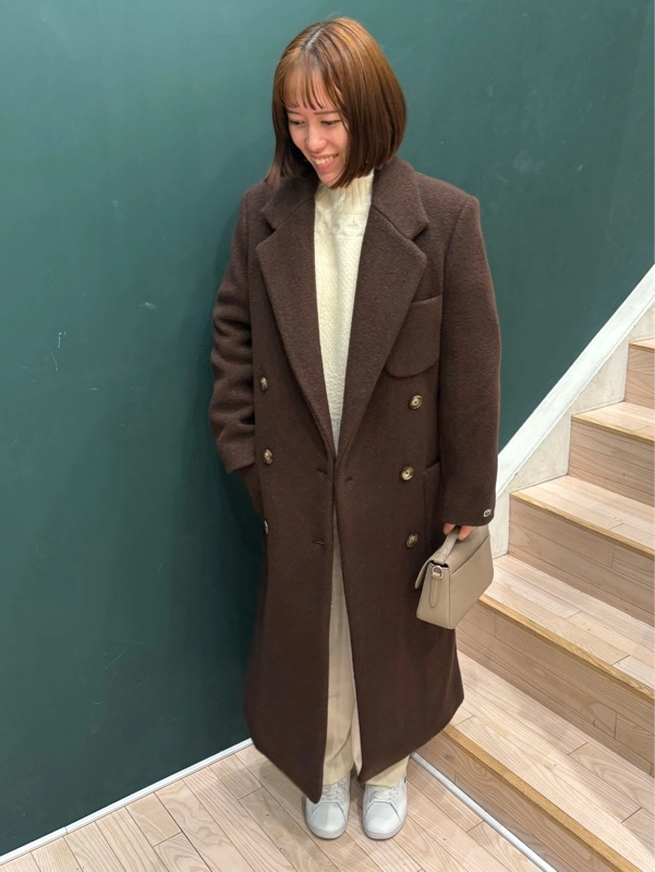 【流行色】LACOSTE ブラウン ダブルブレストコート 42　ラコステ　　茶色 ダブルブレストバージンウールロングコート BF8413 - ラコステ